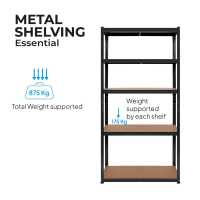 Ociodual Estantería Metálica Essential Gris, Ideal para Hogar, Garaje, Cocina, Oficina, Multiusos, Almacenamiento Divisible, Sin Tornillos, 875kg, 5 Baldas MDF, 180 x 90 x 40cm - details 7