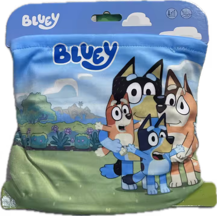 YUMO HOUSE - Conjunto de Gorro, Guantes y Braga de Bluey - Colores Azul - Talla Única - Niños de 3 años hasta 8 años Elaborados en Acrílico y Poliéster - Estampado de Bluey y su Familia - Producto Original Diseñado en España - 1
