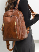 Mochila De Cuero Para Mujer 2024 Lujo Casual Vintage Con Bolsillos Internos Y Externos Cierre De Cremallera Bolsa Escolar Para Niñas - details 6