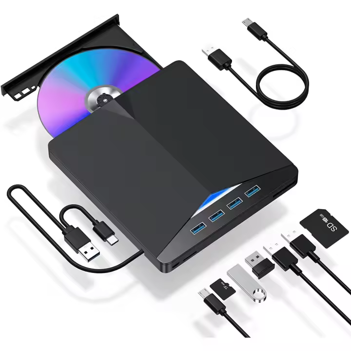 Reproductor y Grabadora de DVD/CD Externo USB 3.0 y Tipo-C con Lector de Tarjetas SD/TF y USB, CD-ROM CD-RW VCD - 1