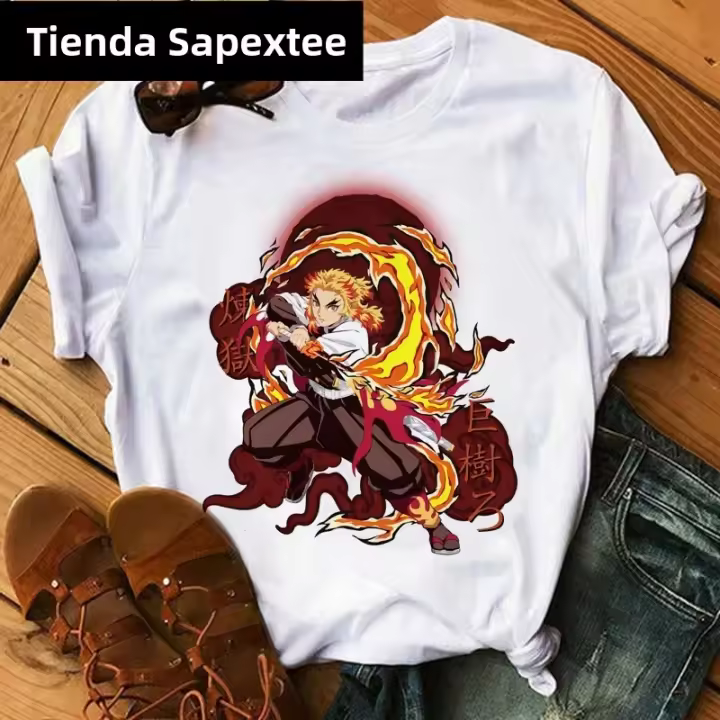 Camiseta De Anime Japonés Demon Slayer Kimetsu No Yaiba Para Mujer Dibujos Animados Kawaii Rengoku Camiseta Gráfica Tanjirou Kamado Tshirt Casual Manga Corto Algodón Poliéster Estilo Clásico - 1
