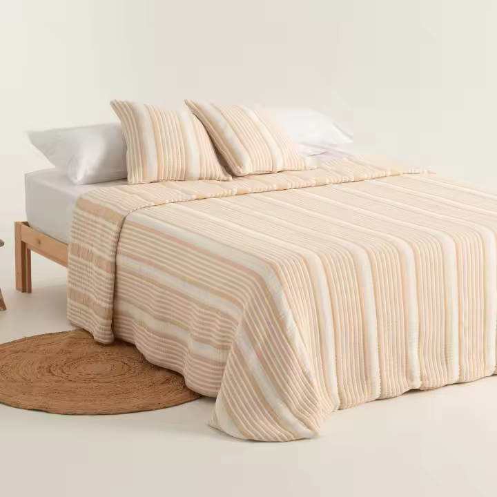 GAMUSI - Colcha jacquard ligera algodón entretiempo primavera verano diseño rayas OSLO - 1