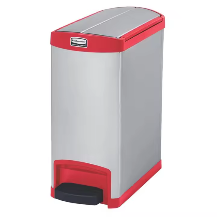 Rubbermaid SLIM JIM 30L/8G METAL END STEP STEP-ON RED - 1
