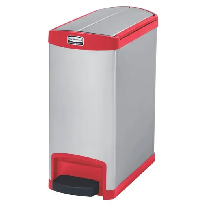 Rubbermaid SLIM JIM 30L/8G METAL END STEP STEP-ON RED - 1