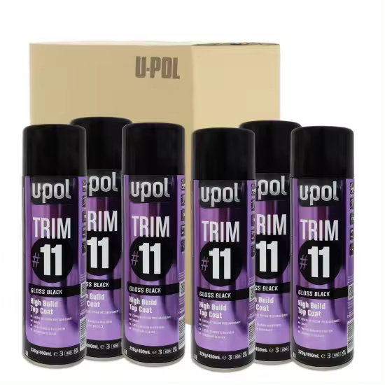 DISPIVAL 6 x AEROSOL ACABADO PREMIUM TRIM U-POL NEGRO BRILLANTE 450 ML - 1