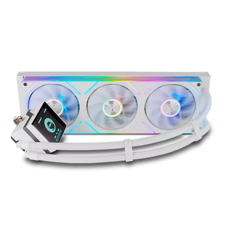 NOX XTREME PRODUCTS Hummer M-360 LCD - Kit refrigeración líquida con pantalla LCD, tres ventiladores de 120 mm con PWM, iluminación ARGB, alto rendimiento térmico, compatible con Intel y AMD, Blanco - 1