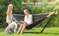 SONGMICS Hamaca con Soporte, Hamaca de 210 x 150 cm, 5 Alturas Ajustables, Portátil con Estructura de Metal, Carga de 240 kg, Patio, Jardín, Soporte Negro y Hamaca Gris/Soporte Negro y Hamaca Beige - details 0