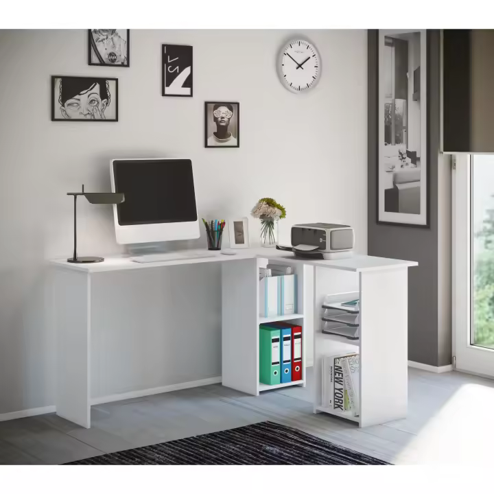 Escritorio esquinero de madera Escritorio angular Escritorio para ordenador Compartimento para PC Lusias Escritorio esquinero de madera Escritorio angular Escritorio para ordenador Compartimento para PC Lusias - 1