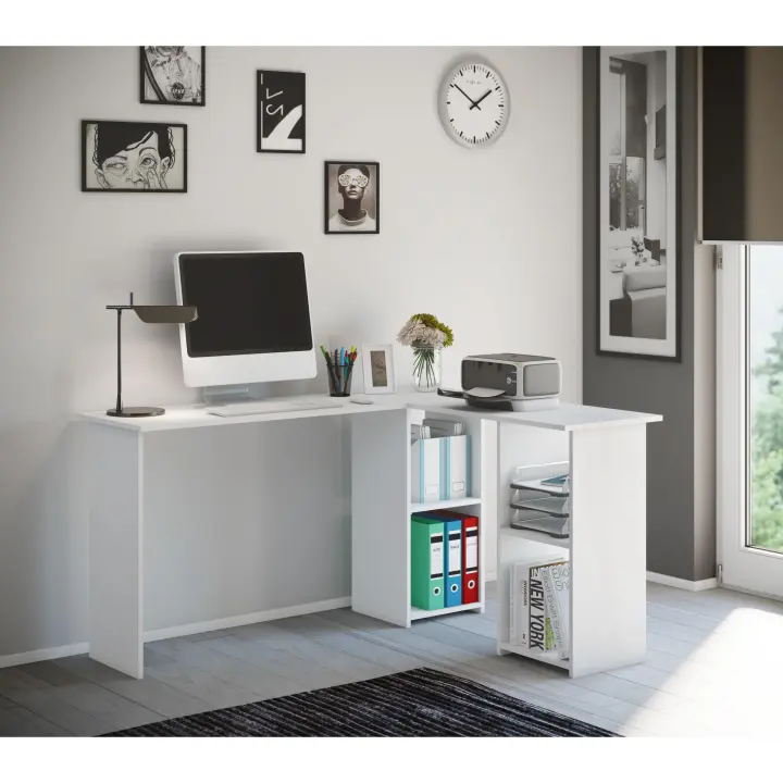 Escritorio esquinero de madera Escritorio angular Escritorio para ordenador Compartimento para PC Lusias Escritorio esquinero de madera Escritorio angular Escritorio para ordenador Compartimento para PC Lusias - 1