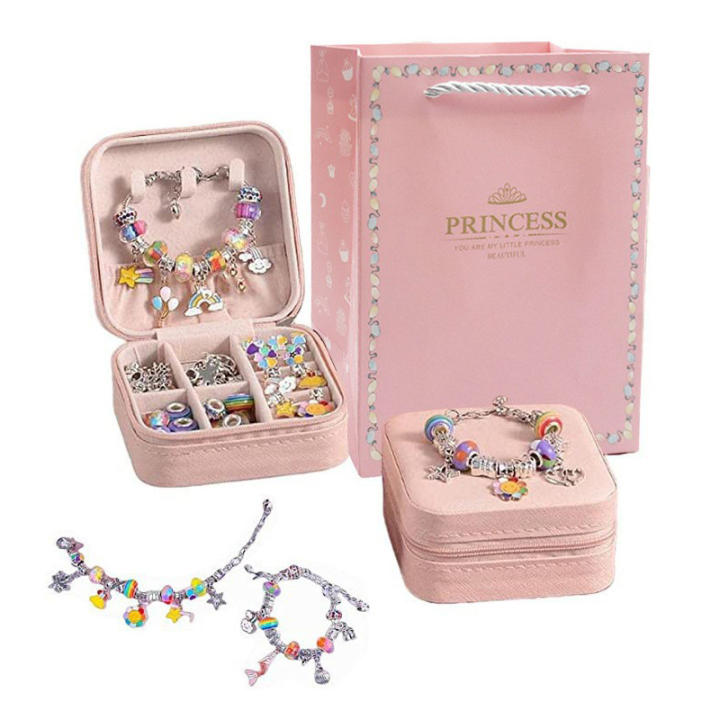 DIY Jewelry Making Beads Kit Charm Alloy Bead Bracelet Set Crystal Beads Present Box for Girl Children Christmas Birthday Gifts