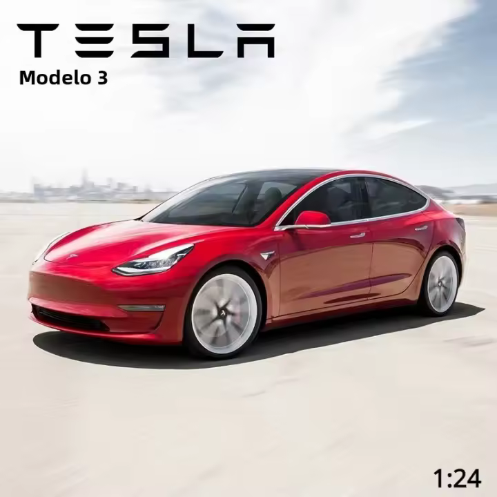 Modelo De Coche De Aleación 1:24 Tesla Model 3 Juguete Electrónico Para Niños Con Sonido Y Luz Colección De Metal Vehículo Simulación Regalo - 1