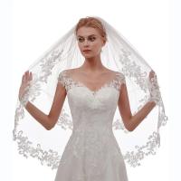 Velo De Novia VINOPROM Con 2 Capas De Encaje Y Flores Línea De Dedo Tamaño De Tule Con Peine Para Novias - details 4