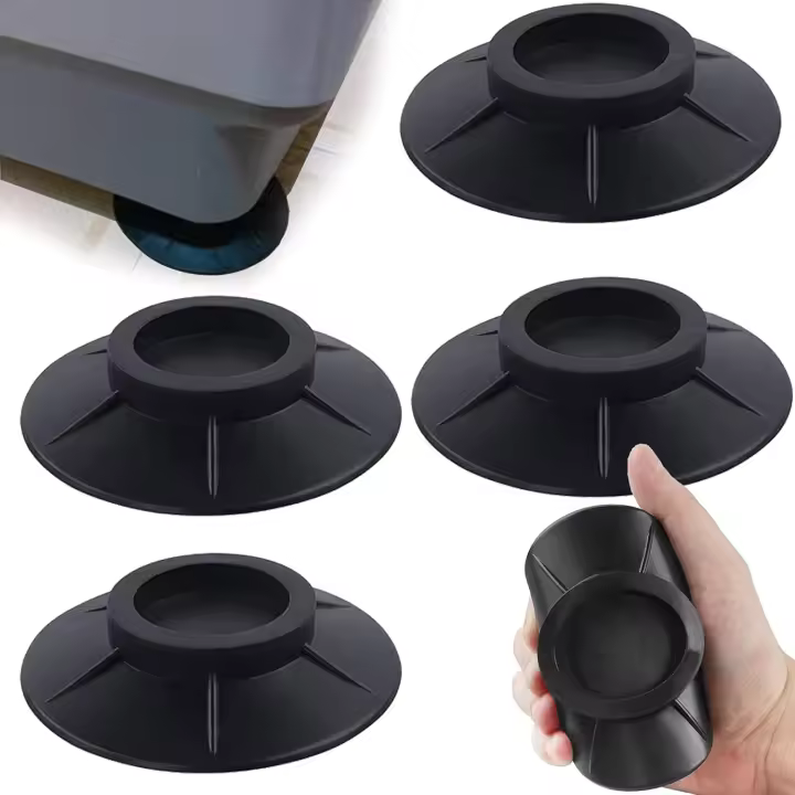 Pies antivibratorios para lavadoras - para lavadora -Universal - Amortiguador de vibraciones, antideslizante - Cojín para pies - Alfombrilla antivibración para lavadora y secadora - Negro - 4 almohadillas - 1