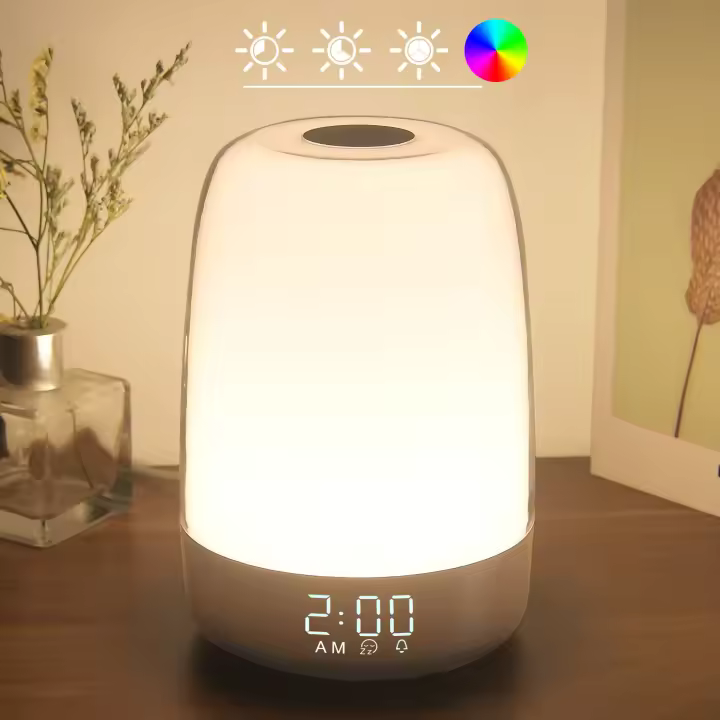 Touch Wake Up Night Light con solución de bloqueo de luz simulada, lámpara de mesa regulable de 3 luces RGB, bordes ambientales, lámpara de mesa, temporizador - 1