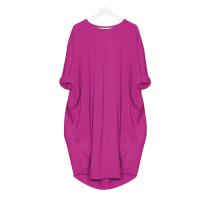 Vestido Rosa Suave Para Mujer De Talla Grande Con Mangas Largas Y Cuello En V Estilo Casual Largo Hasta La Rodilla - details 1