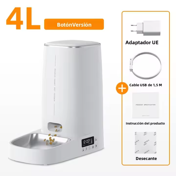 ROJECO 4L Dispensador De Alimentos Para Mascotas Automático Con Botón Control Inteligente Para Gatos Y Perros Alimentos Secos - 1