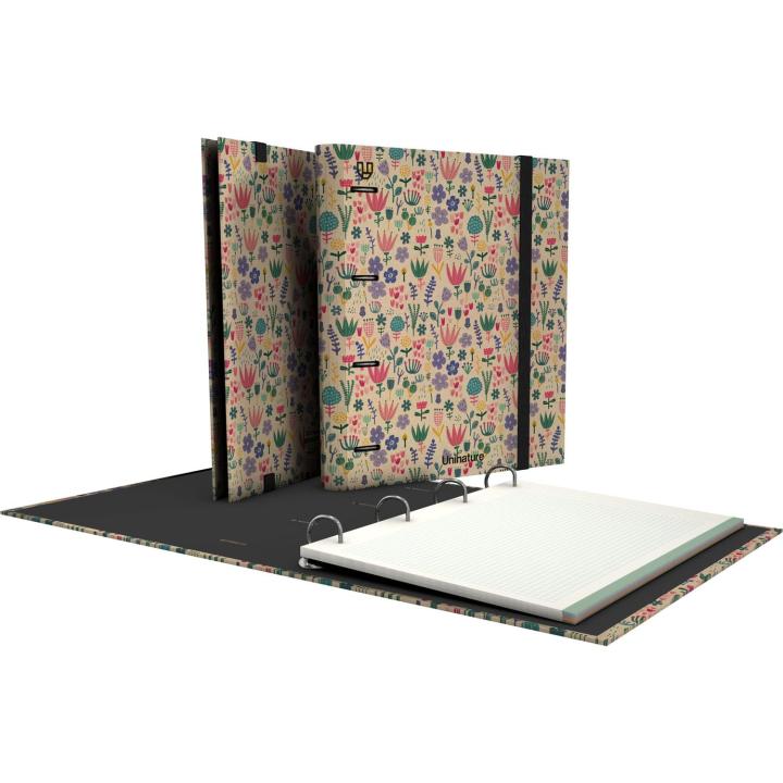 Unipapel - Archivador Ecológico de 4 Anillas A4, Incluye Planificador y Recambio 100 Hojas Recicladas 90g, Cuadrícula 5x5, Bandas de Color, Diseño Uninature Holanda, FSC Reciclado 100%, Carpebook