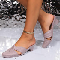 Sandalias De Tacón Grueso Para Mujer Verano Nueva Moda Color Sólido Cabeza Puntiaguda Media Dragón Casual Bajo Tacón Hueco Sandalias De PVC - details 12