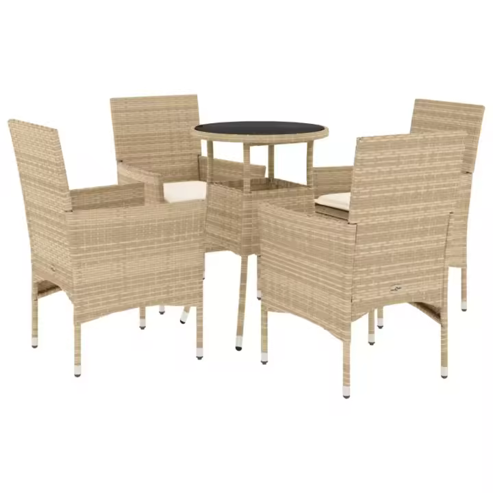 vidaXL Set comedor jardín 5 pzas cojines ratán sintético vidrio beige - 1