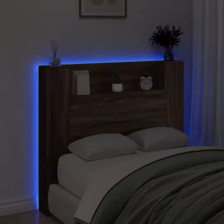 vidaXL Cabecero de cama con luz LED marrón roble 120x16,5x103,5 cm - 1