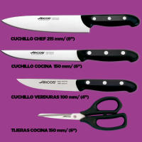 Arcos Juego Cuchillos - 3 Cuchillos Cocina Arcos con Tijera de cocina - Acero Inoxidable Nitrum - Cuchillos Arcos Maitre  Negro  Cuchillo Patatero + Cuchillo Verduras + Cuchillo Cocinero + Tijeras Cocina  Set Cuchillos - details 0