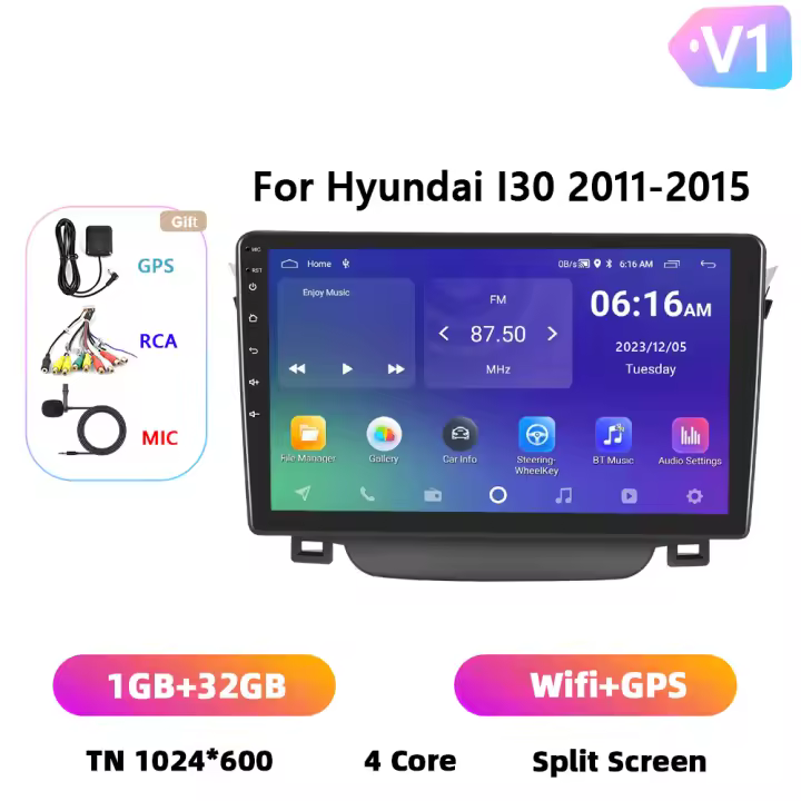 Podofo Radio de coche Android 2 Din para Hyundai i30 2011 2012 2013 2014 2015 Carplay 8+128GB AI Voice WIFI+4G DSP GPS Navegación Multimedia Reproductor de Video - 1