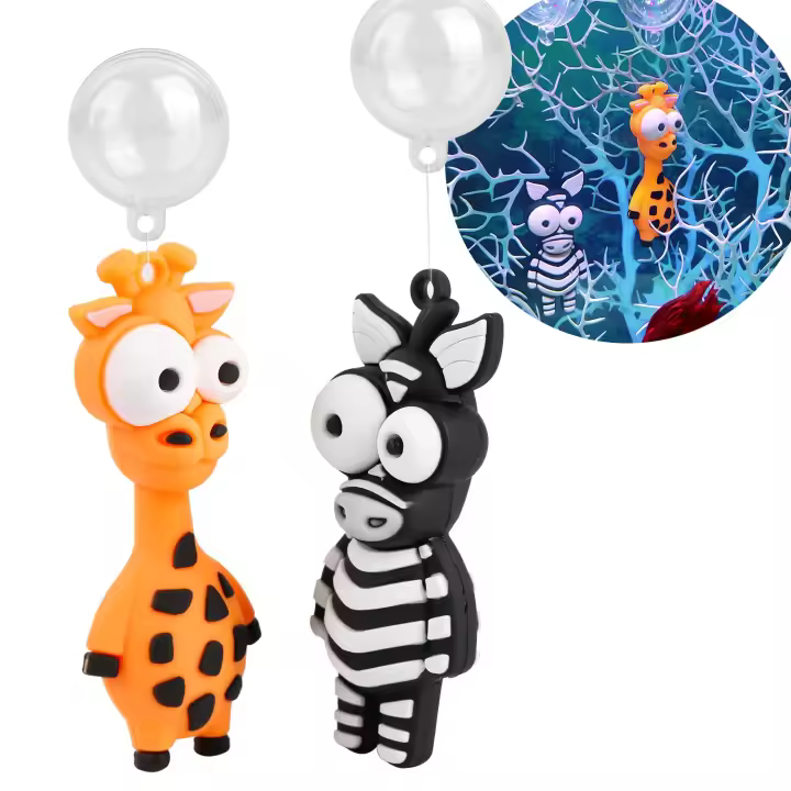 Decoraciones de acuario flotante-Zebra Giraffe Diver Funny Fish Tank Decoration Set, accesorios de peces de dibujos animados juguetes decorativos-2 piezas - 1