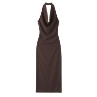 Vestido Midi De Hombro a La Cintura Para Mujer Estilo Europeo Y Americano Temperamento Draped Solapa Sexy Y Club Longitud De Rodilla - details 2