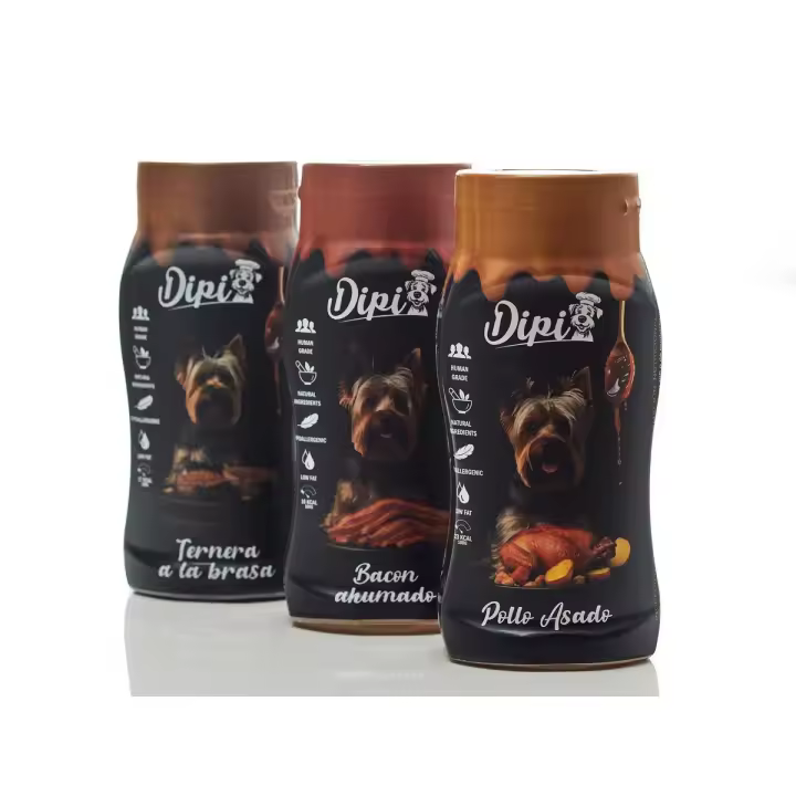 Salsas Dipi Para Perros Pack Degustación 300ml (Pollo asado - Ternera a la braza - Bacon ahumado) - 1