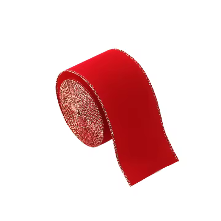 Cinta De Navidad De 2M De Largo Roja Y Verde Con Borde Metálico Para Artesanías Y Flores De Navidad Cinta De Organza De Poliéster Y Nylon - 1