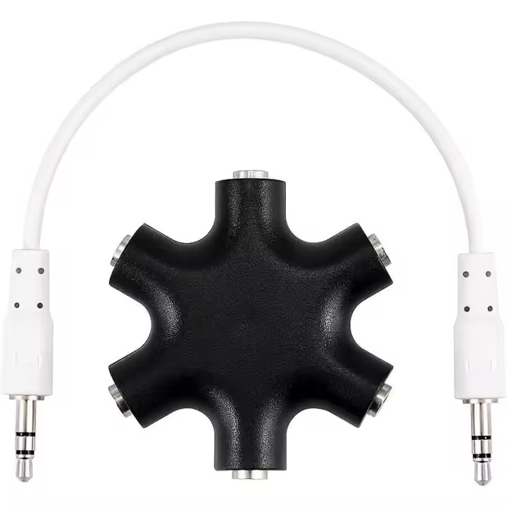 5-Way Universal de Auriculares Divisor Aux 5 Puertos Audio Jack Divisor para Compartir Música para iPhone iPad Samsung Galaxy Note Huawei LG HTC PC Portátil Mp3 Mp4 (Negro) - 1