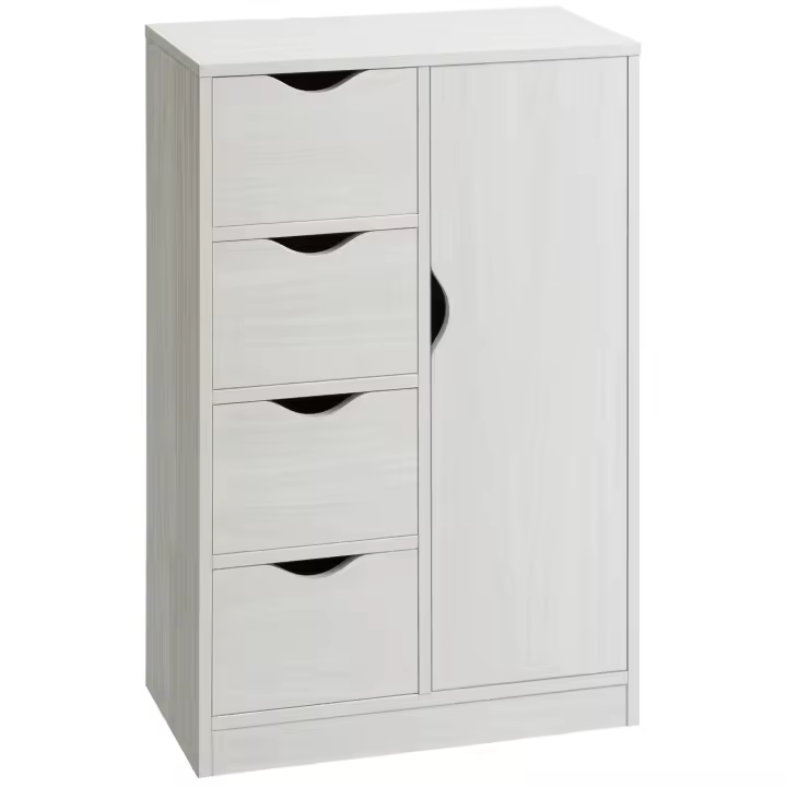 HOMCOM Armario de Salón Aparador Auxiliar con 4 Cajones 1 Puerta y Estante Interior Mueble de Almacenaje Multiusos para Baño Dormitorio Comedor 54x29x83 cm con Grano de Madera - 1