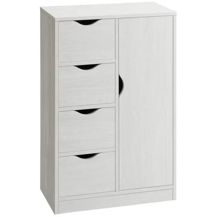HOMCOM Armario de Salón Aparador Auxiliar con 4 Cajones 1 Puerta y Estante Interior Mueble de Almacenaje Multiusos para Baño Dormitorio Comedor 54x29x83 cm con Grano de Madera - 1