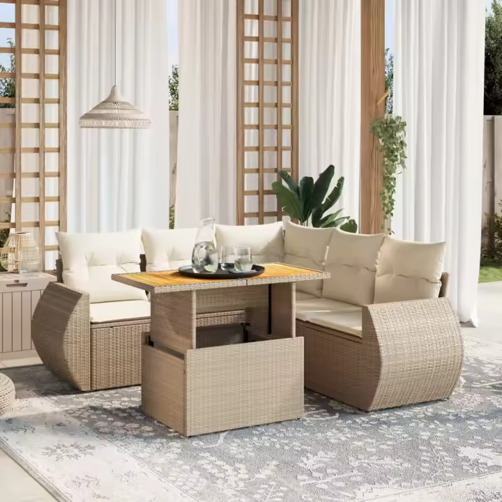 vidaXL Juego de sofás jardín con cojines 6 pzas ratán sintético beige - 1