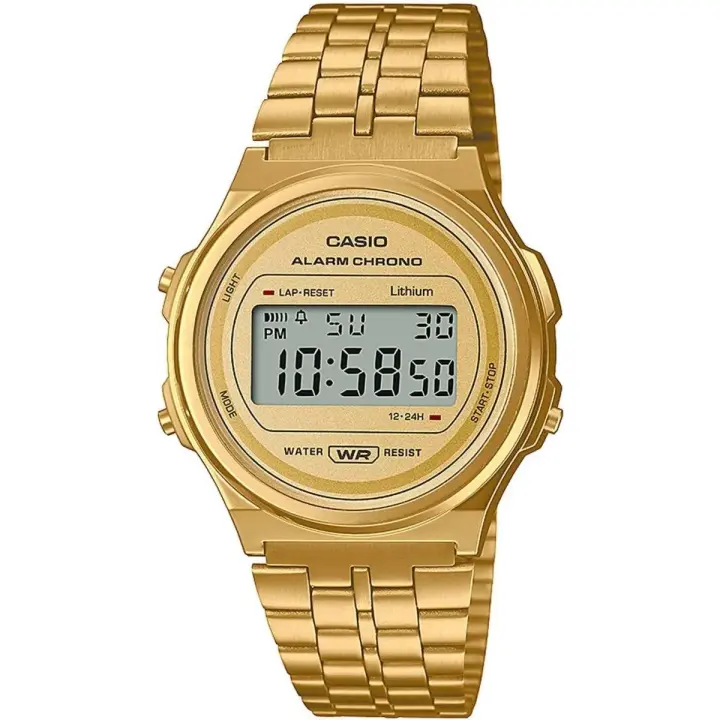 Reloj Casio A171WEG-9AEF Vintage Unisex con Correa de Acero Inoxidable Dorado y Múltiples Funcionalidades - 1