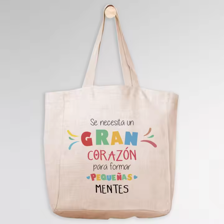Bolsa Personalizada para Profes 'Se Necesita un Gran Corazón para Formar Grandes Mentes' - Tote Bag Personalizada - Profesora - Regalo Original - Asas Largas - Bolsa Personalizadas Fin de Curso para la Profe - 1