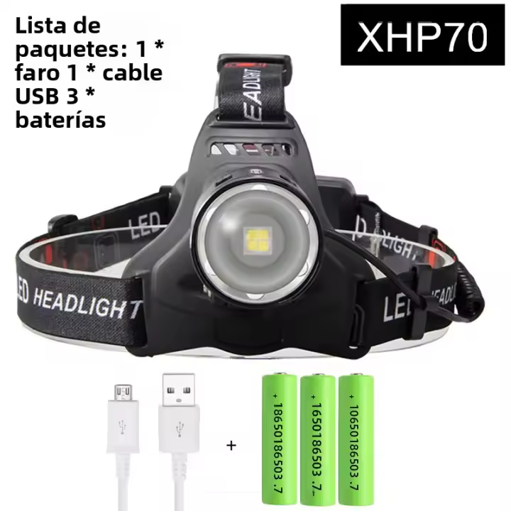 Linterna Frontal LED Recargable XHP70.2 Con 90000LM Torcha Frontal USB 3*18650 Batería Powerbank Impermeable Para Camping Caza Pesca - 1