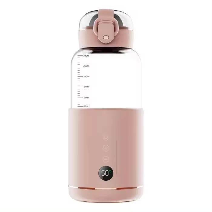 Calentador de biberones inalámbrico y portátil, temperatura ajustable, 300 ml, ideal para viajes, exteriores, coche y avión - Rosa - 1