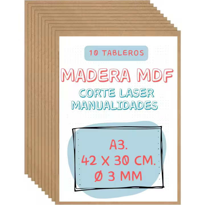 Pack de 5 maderas mdf tamaño A3 3mm ,para corte laser ,  manualidades , cnc, modelado , calado , bricolaje, decoracion - 1