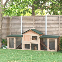 PawHut Conejera de Exterior Grande Jaula de Madera para 2-4 Conejos con Techo Asfáltico Recinto de Alambre Bandeja Extraíble y Rampas 210x45,5x84,5 cm Gris y Negro/Natural y Verde - details 1