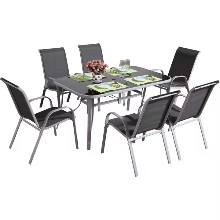 Conjunto De Jardín Mesa + 6 sillas de Textileno "Córdoba"  - Gris oscuro - 1