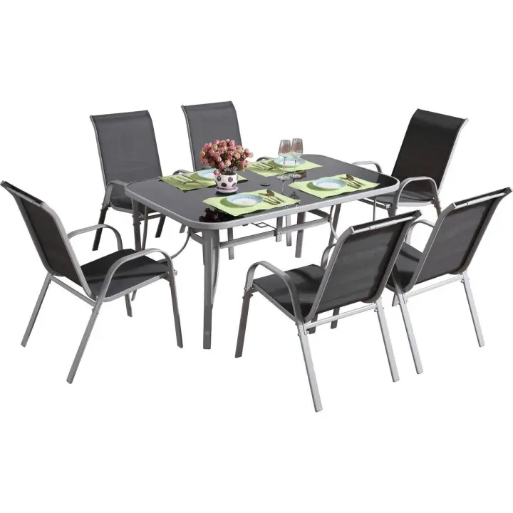 Conjunto De Jardín Mesa + 6 sillas de Textileno "Córdoba"  - Gris oscuro - 1