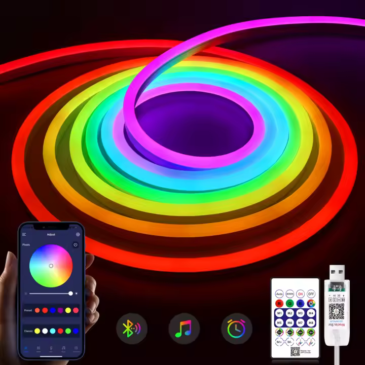 Tira De Luces LED RGBIC 5V USB Neón Con Control Bluetooth Dimmable Decoración De Pared Para Hogar Y Navidad Cinta De Colores Sueños - 1