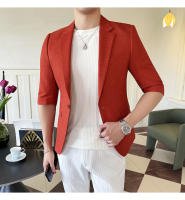 Traje De Verano Para Hombre 2025 De Alta Calidad Con Mangas De Siete Puntos Estilo Moderno Y Elegante Talla M-5XL Azul Rayado Transpirable Y Fresco - details 6