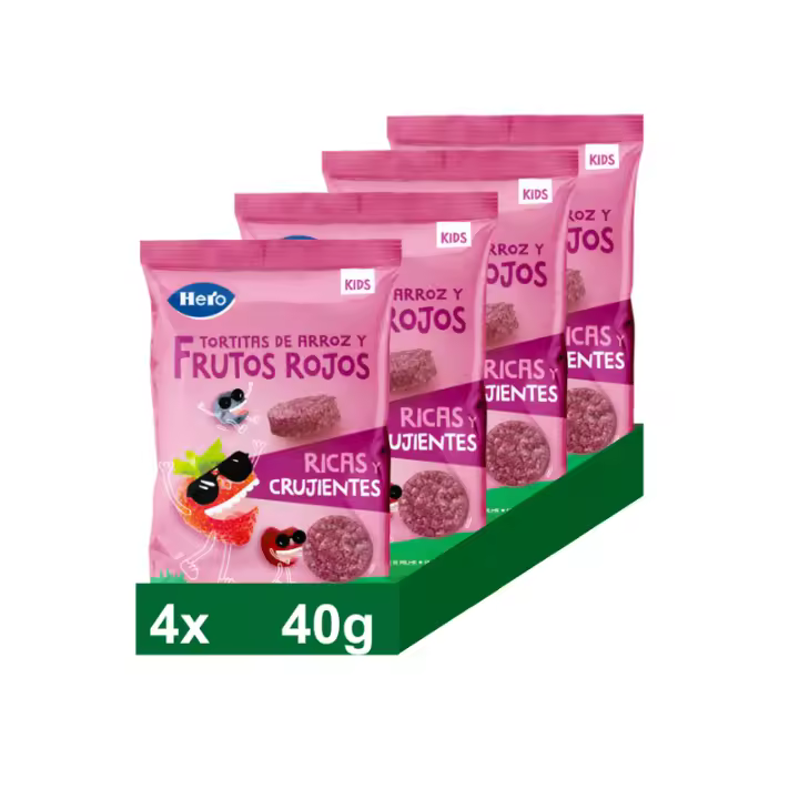 Snacks Hero Kids Tortitas frutos rojos, 4 bolsitas x 40 g - 1