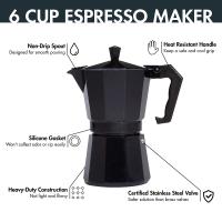 Cafetera Espresso Italiana de aluminio, capacidad 6 tazas, Cafetera tradicional ,antideslizante ,termica para cafe apta para todo tipo de cocinas salvo induccion en Color Negro - details 2