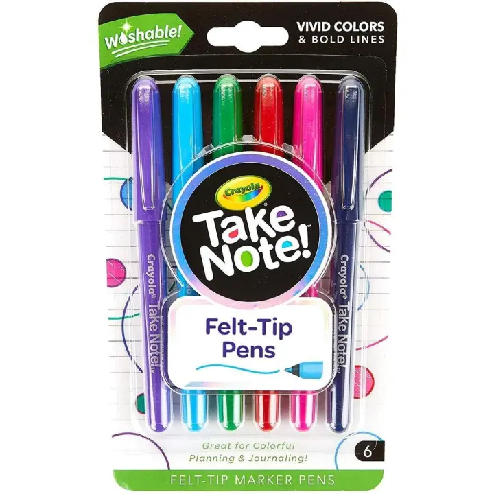 6 Bolígrafos Rotuladores Lavables Take Note! CRAYOLA 58-6532: Colores Vibrantes y Lavables - 1