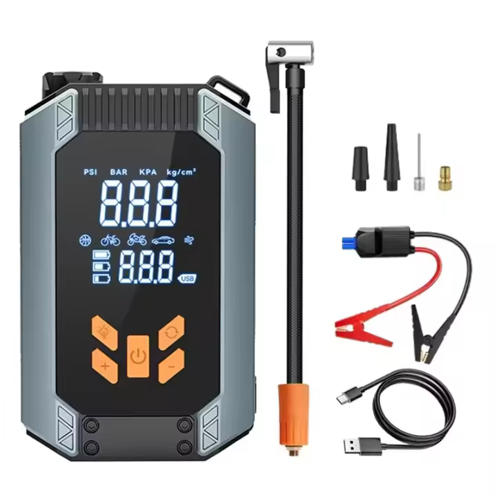 4-in-1 car tyre inflator, electric pump, car starter, battery, portable air compressor, emergency power supply - 1