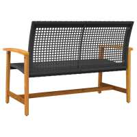vidaXL Banco de jardín madera de acacia y ratán PE negro 112 cm - details 4