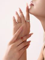 Encanto Anillo de diamante completo de circonita cuadrada superllamativas de lujo con luz de viento europea y americana, anillo ajustable con personalidad simple para mujer - details 6